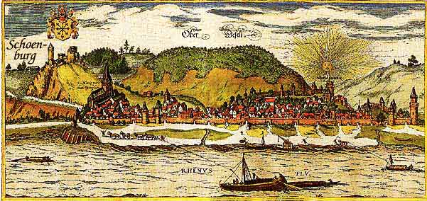 Schnburg bei Oberwesel am Rhein - Kupferstich von Braun und Hogenberg aus dem Jahre 1572